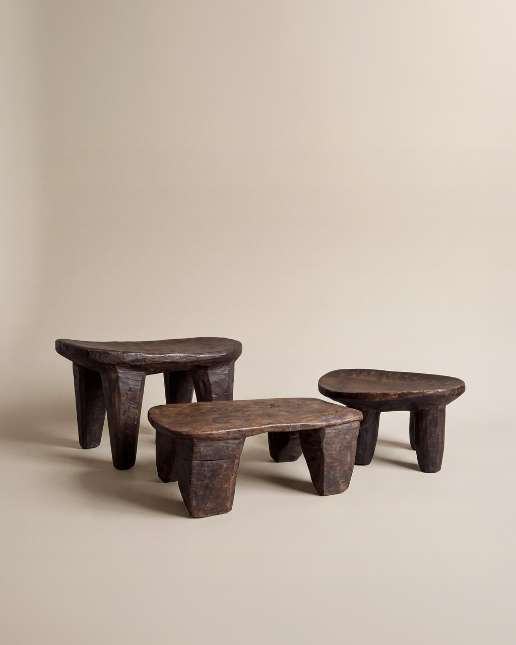 Hand Carved Stool in Kyoto Brown