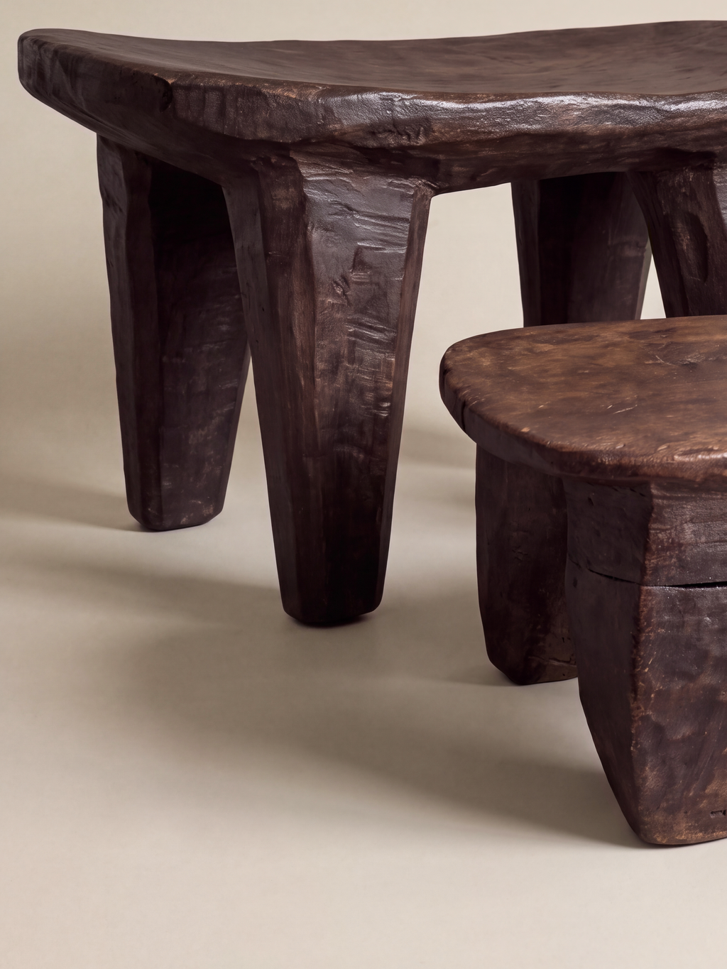 Hand Carved Stool — tall stool carved form