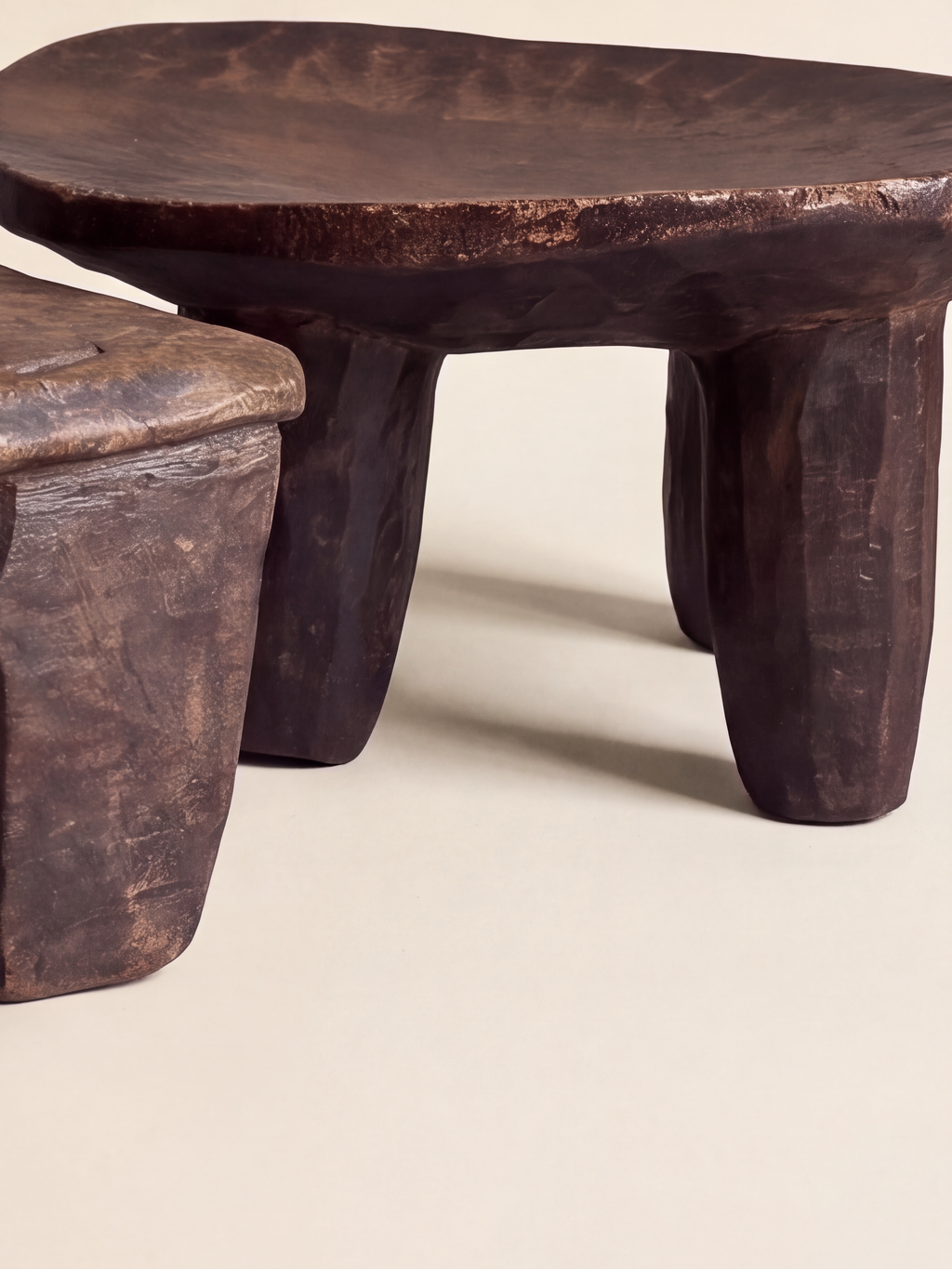 Hand Carved Stool — round stool rim and legs