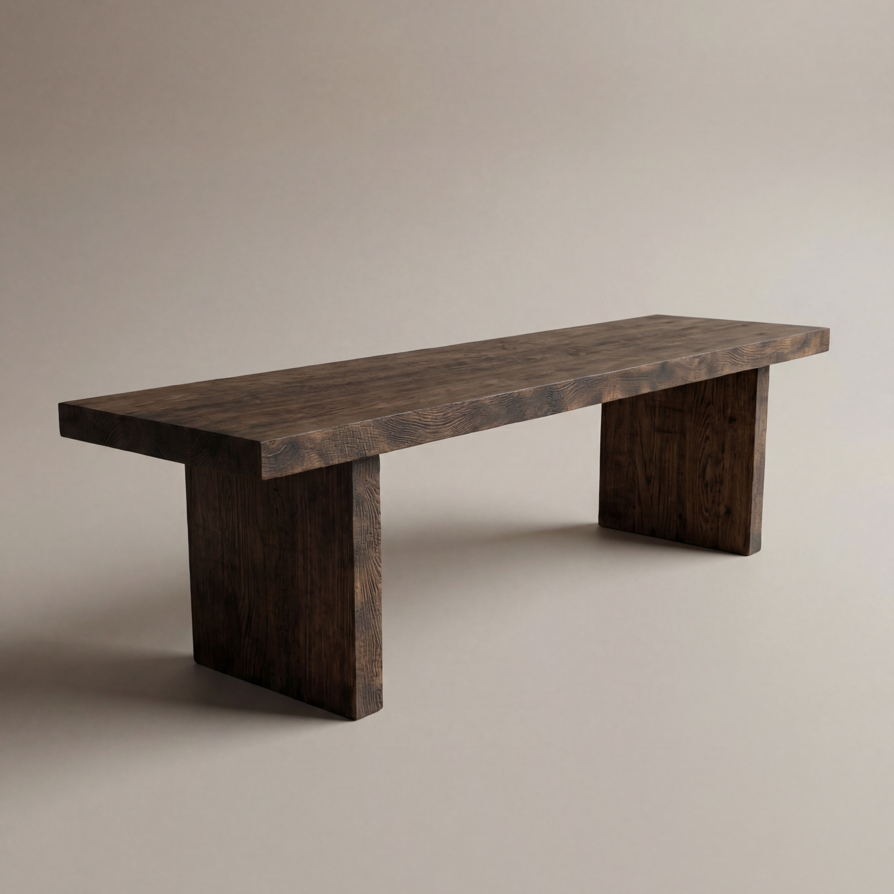 Wooden bench on a beige background