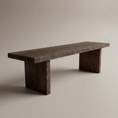 Wooden bench on a beige background